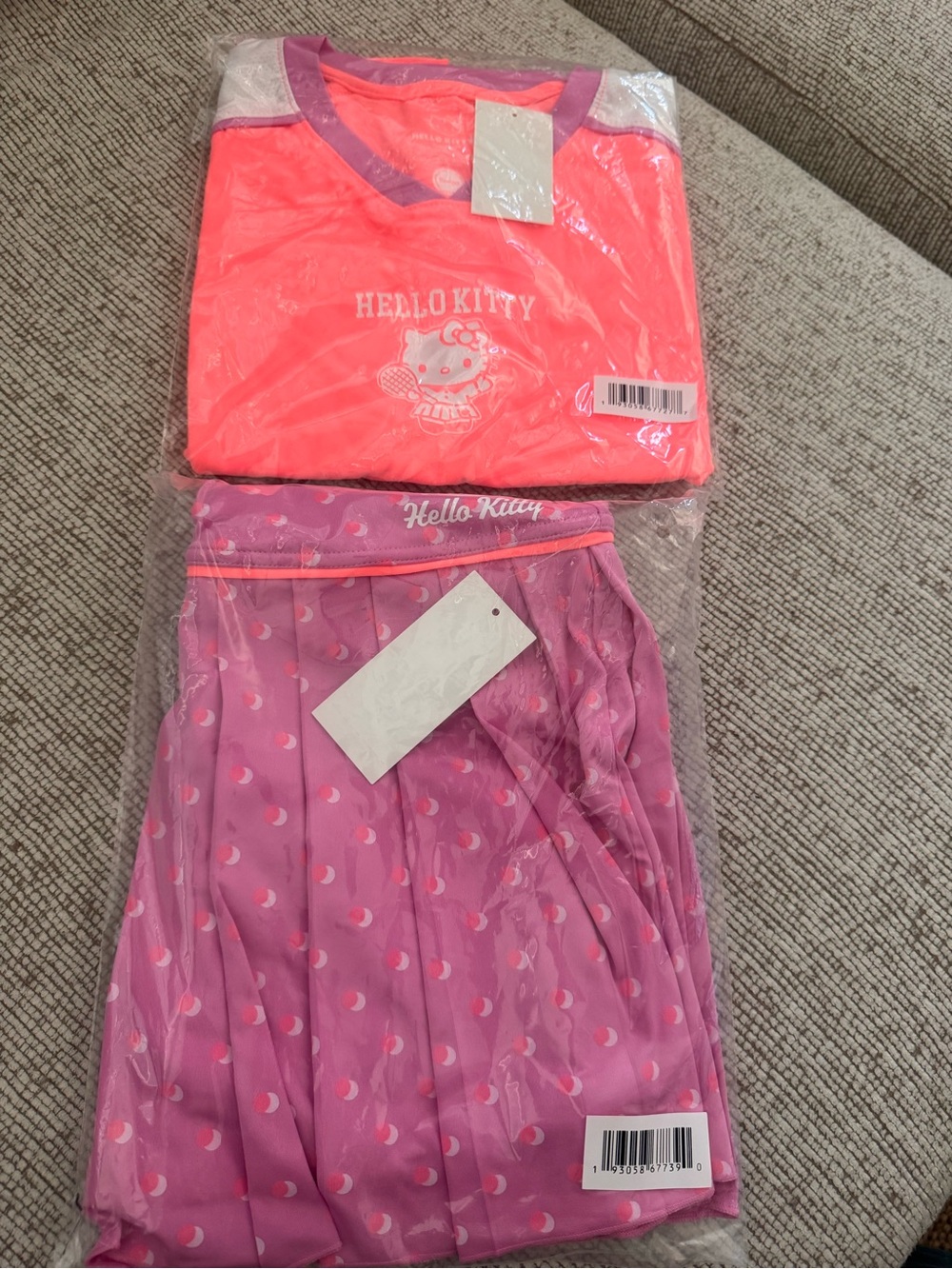 Hello Kitty Neon Pink Top with Lavender Pleated Skirt Set